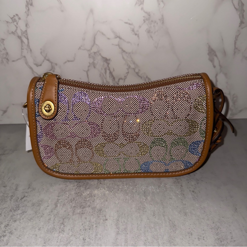 Coach Swinger Bag 20 With Chain In Rainbow Crystal Signature Jacquard - Picture 5 of 9